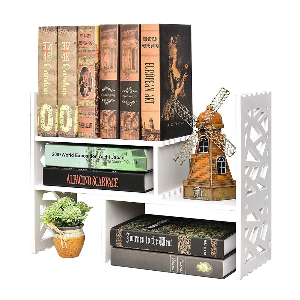 

Bookcases Expandable Openwork Desktop Bookshelf Organizer Shelving Unit White Matte Finish E2S