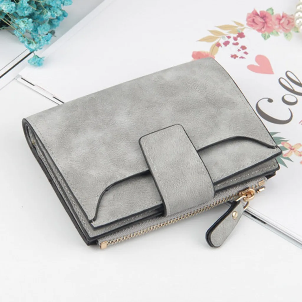 Leather Women Wallet Fashion Trend Solid Color Wallet Short Leather Retro Style Card Bag Cartera Mujer#ew