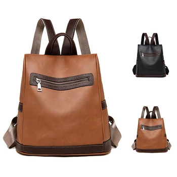 

New Retro Women Backpack Fashion Large Capacity Anti-Theft School Bookbag Travel Backpack Leather Backpack Casual School Backbag