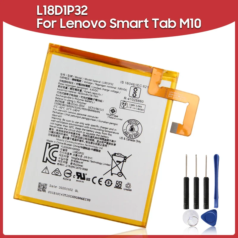 

Original Replacement Battery 4850mAh L18D1P32 For Lenovo Smart Tab M10 Tablet Batteries
