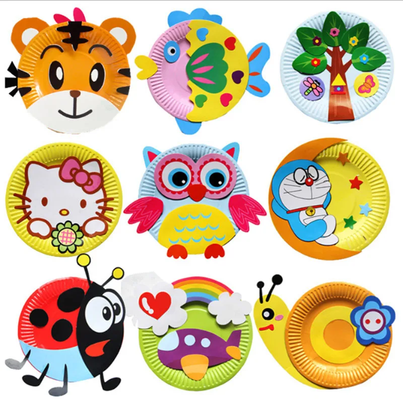 DIY Cartoon Paper Plate Painting Toys For Children Animal Stickers Creative  Educational Kids Handicrafts Crafts Wall stickers - AliExpress
