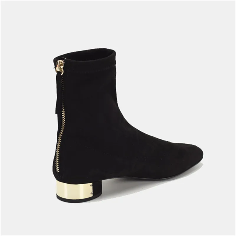 Jady/женские носки из флока с розой; ботильоны на квадратном низком каблуке; Botas Mujer; осенние короткие ботинки; женская обувь на молнии сзади