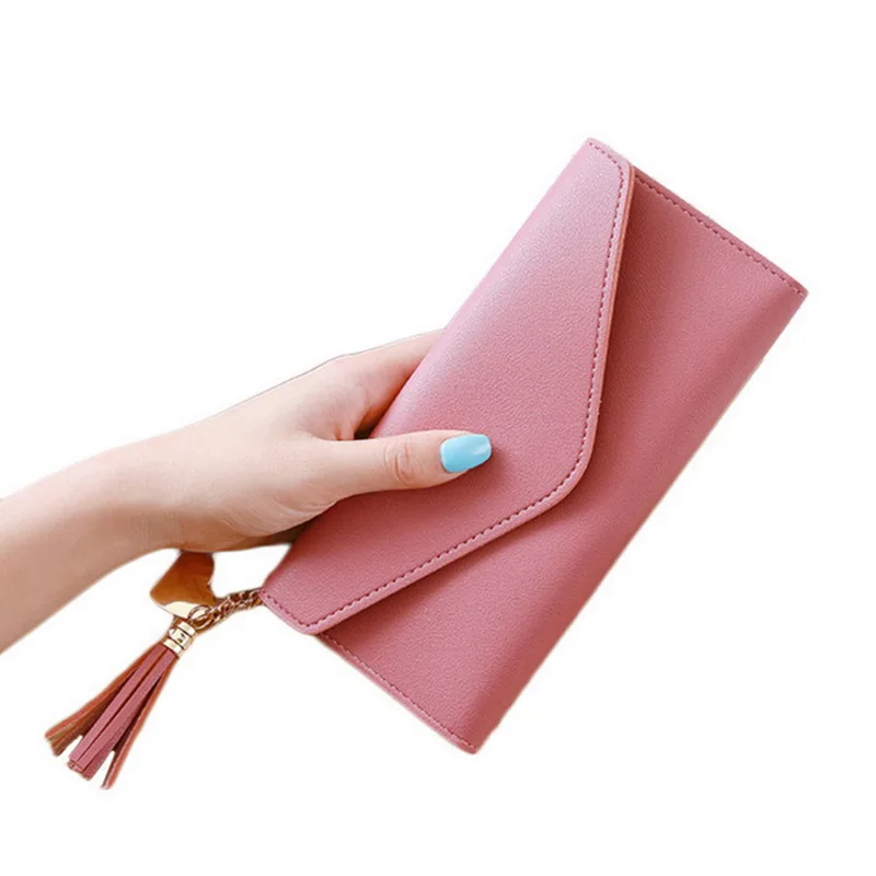 Длинный бумажник с кисточками, из искусственной кожи женские кошельки женский кулон сердце, на застежке, портмоне с отделением для карт