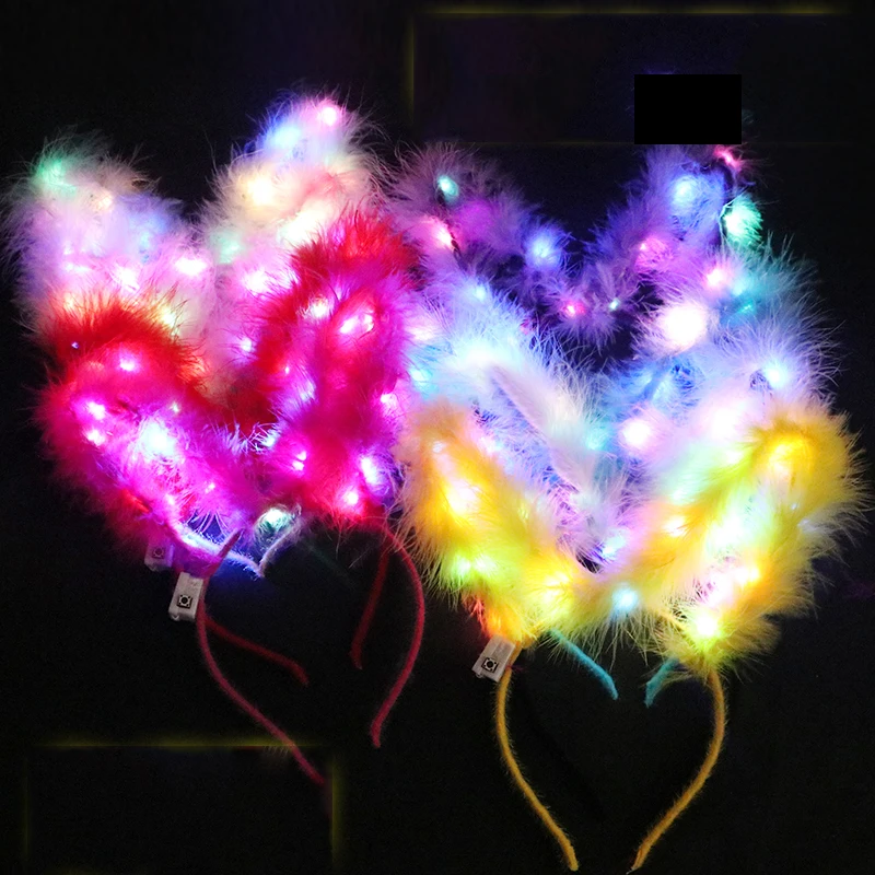 Novel Strange Luminous Toy Glow In the Dark Lamp Golden Silk Feather Rabbit Ear Headdress Party Bar Birthday Props Baby Gift