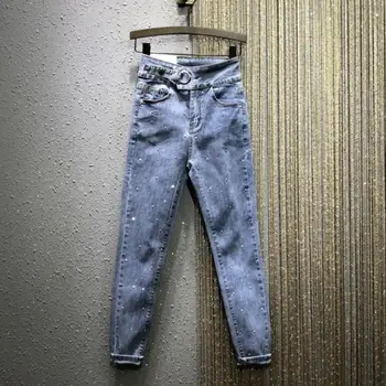 

Woman Pencil Pants Hot Drilling Jeans 2020 Spring Autumn Women's stretch Slim streetwear Denim Pants r403