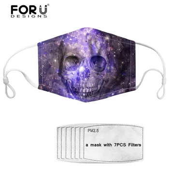 

FORUDESIGNS 2020 Face Mask Skull Galaxy Pattern Unisex Non-disposable Mouth Face Mask with 7 Filters tapabocas Reusable Masks