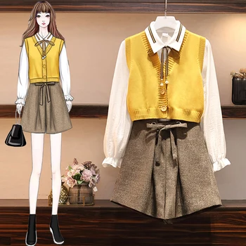 

4XL large size women's spring 2020 new slim sister was thin foreign style knit suit net red three