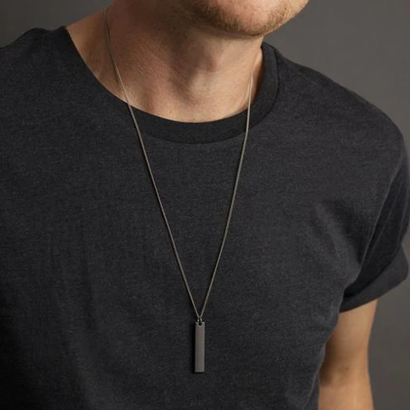 Collar con largo para hombre, cadena de acero inoxidable Simple, negro, a la moda, regalo de 2020|Collares - AliExpress
