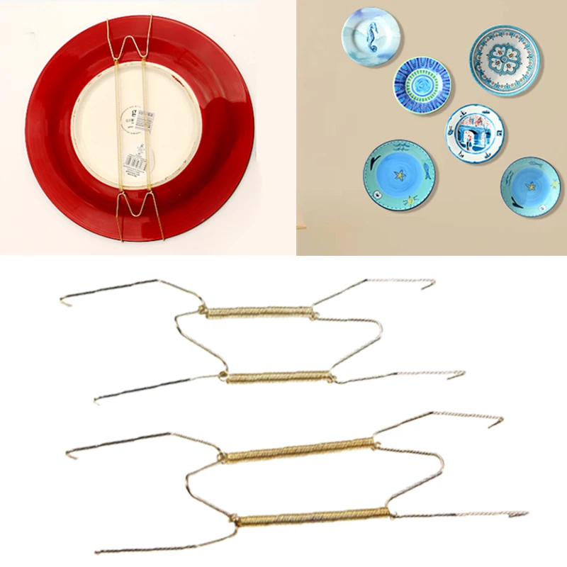 Gold Holder Hanging Metal Wire Bowl Tableware Fold Hook Plate Spring Wall Hanger Practical W-Type Disc Home Decoration