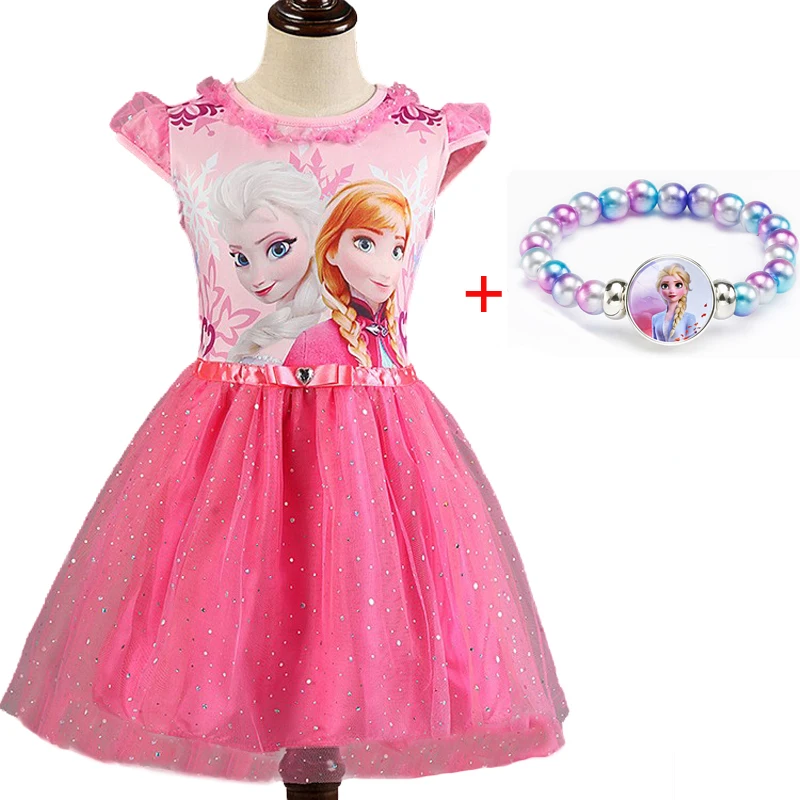 Girl Dress Summer Brand Toddler Girls Clothes Lace Sequins Princess Anna Elsa Dress Snow Queen Halloween Party Role-play Costume