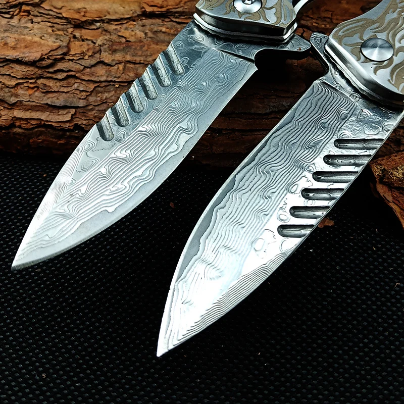 EDC акриловая деревянная ручка складной нож дамасское лезвие карманный тактический выживания походные ножи инструменты шариковый подшипник тактический нож