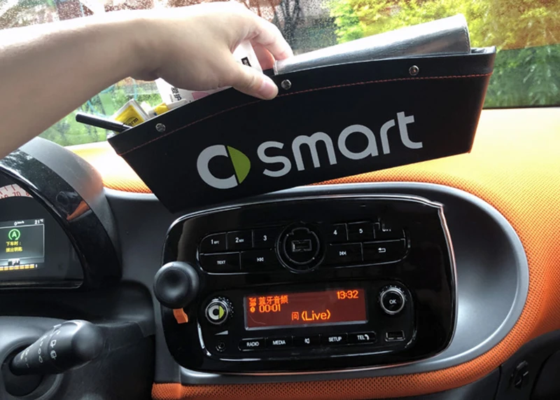1pcs Smart 451 453 Fortwo Forfour 2009- Car Front Dashboard Storage Box PU Leather storage box container