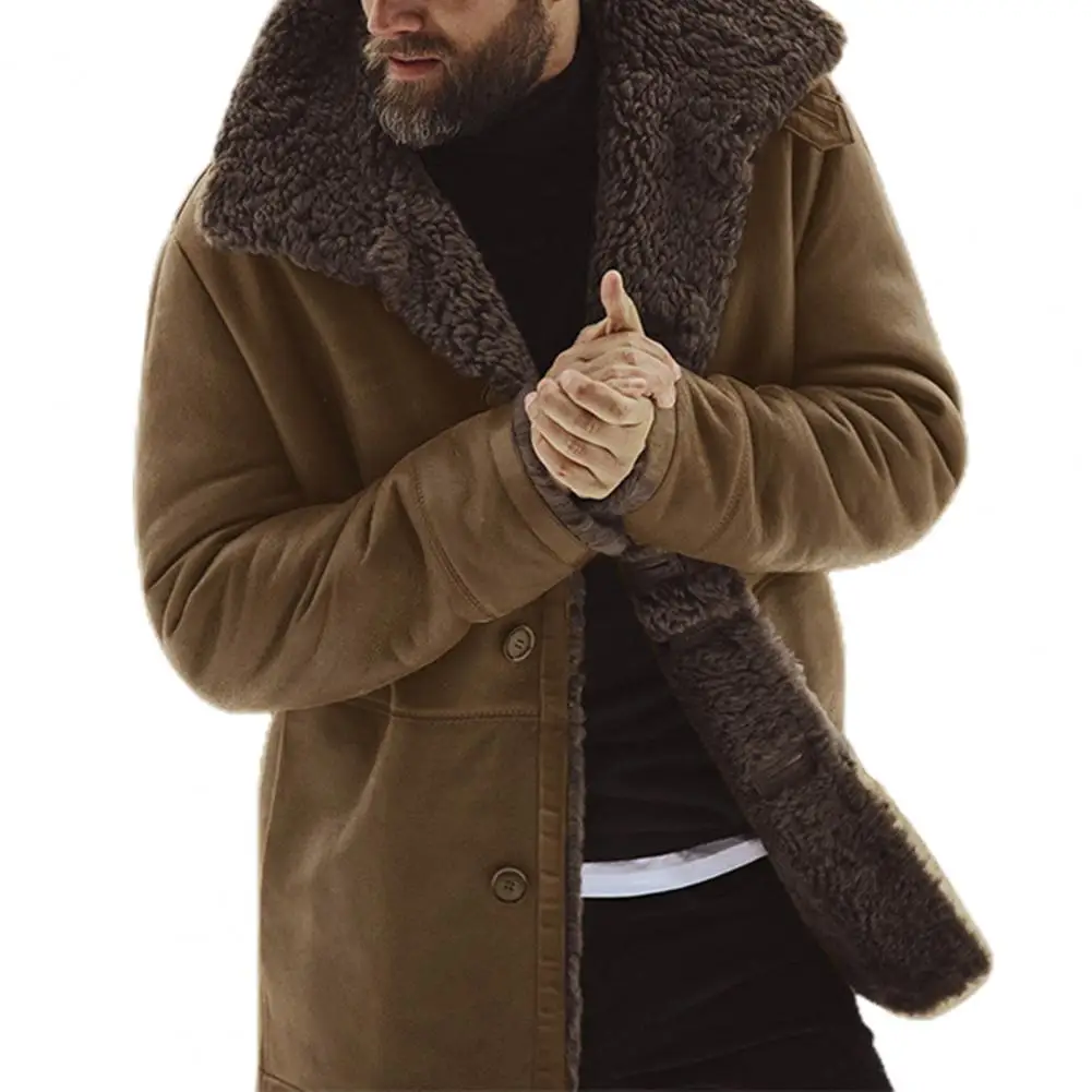 Men's Winter Thick Warm Coat Sheepskin Jacket Long Sleeve Fur Wool Lined Mountain Faux Lamb Loose Male Coat chaquetas hombre ebaihui retro stripe men knitwear lazy style loose male sweater autumn winter casual versatile polo collar long sleeve pullover