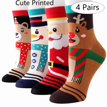 

4/5/6 Pairs Cartoon Merry Christmas Cotton Socks Casual Santa Claus Soft Sock Men Women Coral Winter Keep Warm Xmas Decorations