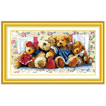 

Chinese DIY Sewing Counted Cross needle Embroidery Kit Set Bear Family Design Accurate Printed Cross needle Decorations For The