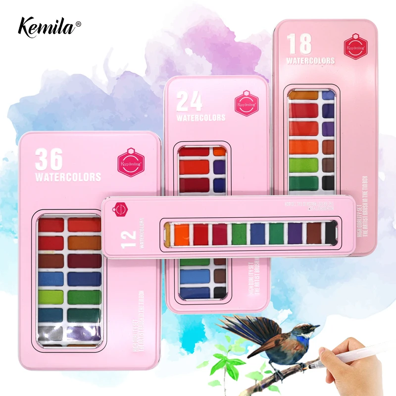 

kemila 12/18/24/36/Color Solid Watercolor Set Basic Neone Glitter Watercolor Paint for Drawing Art Paint Supplies