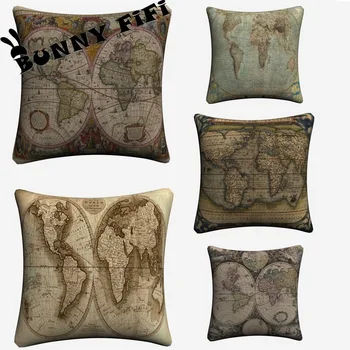 

Vintage World Map 45x45cm Cotton Linen Sofa Seat Car Pillow Cover For Sofa Bed Cushion Cover Home Decor Almofada
