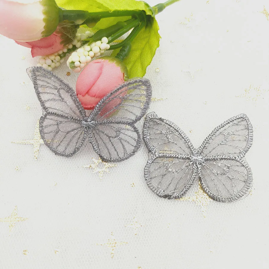 48pcs/lot 4.5*3.5cm Embroidered mesh butterfly cloth patches Appliques for Clothes Sewing Supplies DIY Hair Clip Accessories Garment Labels Fabric & Sewing Supplies