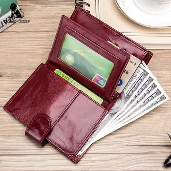 

LAOSHIZI LUOSEN Genuine Leather RFID Vintage Wallet Men with Coin Pocket Short Wallets Small Zipper Walet with Card Holders Man