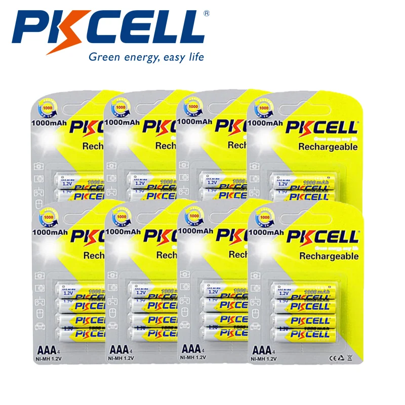 

8PACK/32Pcs PKCELL Rechargeable AAA Battery 3A 1000MAH 1.2v NIMH Battery AAA recharge up to 1000times cycles For flashlight
