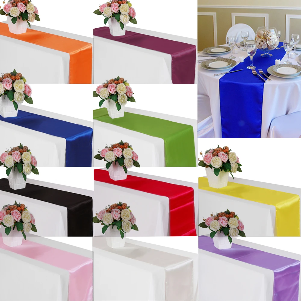

1pcs 30x275cm Satin Table Runner Table Cover Decoration For Wedding Banquet Home Christmas Event Catering Party 12 x 108inch