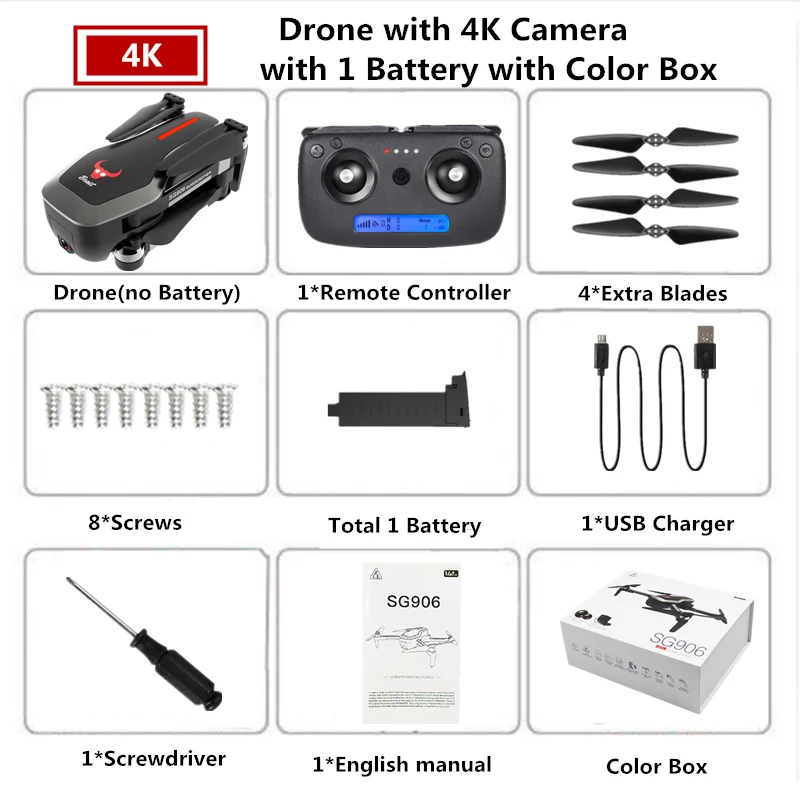 B4 4K 1B Color Box SG906 gps складной Дрон 4K wifi камера бесщеточный Дрон оптический поток Квадрокоптер с камерой 25 минут время полета VS SJRC F11 PRO X9 - Цвет: B4 4K 1B Color Box