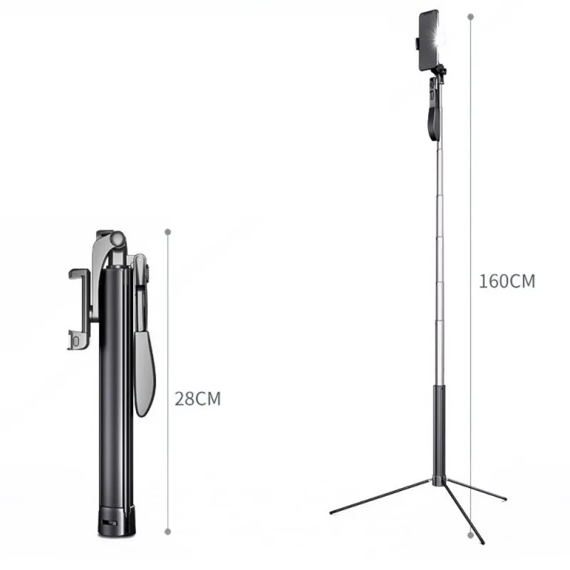 160cm single Light Портативная селфи-палка, штатив для телефона, Bluetooth, пульт дистанционного управления, видео стабилизатор для iPhone, Xiaomi, huawei, Gimbal Vullen Licht Voor - Цвет: 160cm single Light