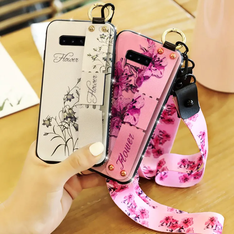 

Phone Holder Case For Samsung Note 10 Note 9 Note 8 S8 S9 Elegant Flower Soft TPU Neck Wrist Lanyard For Samsung A10 A30 M10