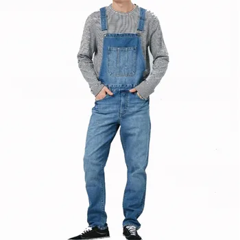 

MORUANCLE Men's Fashion Denim Bib Overalls With Big Pocket Workwear Jeans Jumpsuits For Man Washed Suspender Pants Size S-XXXL