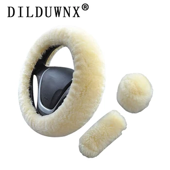 

Winter Car Steering Wheel Cover 16 Colors Universal Handbrake Gear Positioning Three-piece Fur Cover Car Interior Accessories