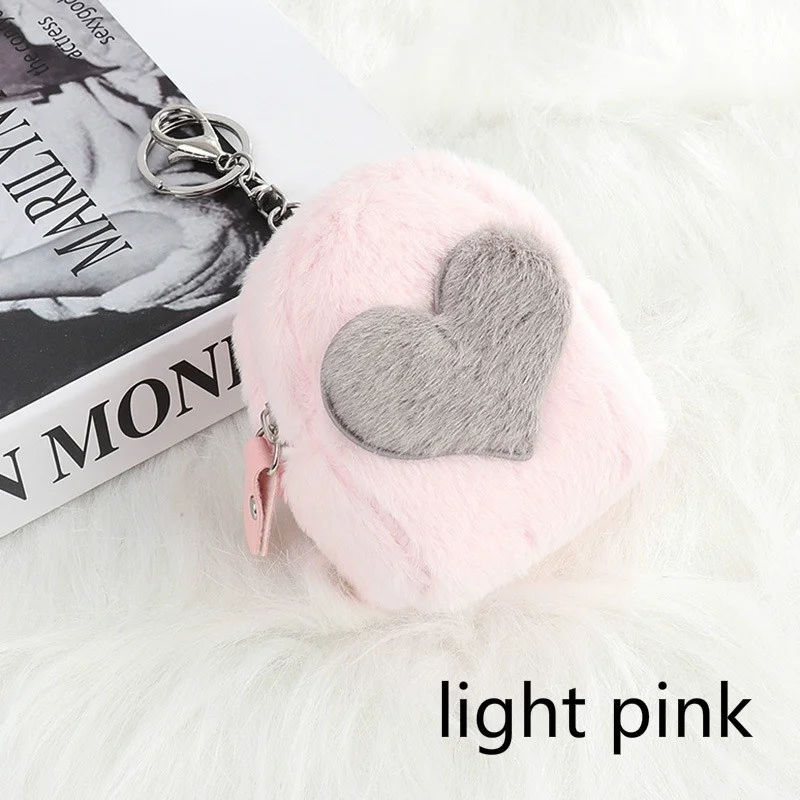lightpink Девушки Зима плюшевая Сумочка для монет милый брелок для ключей наушники сумка для хранения Кошелек - Цвет: lightpink