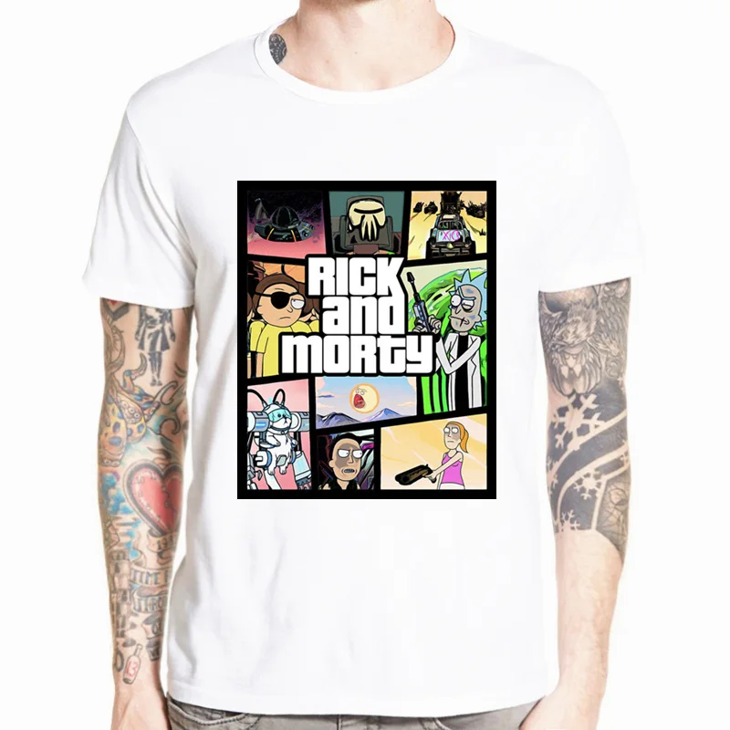 2018 Men's Rick and Morty Funny Anime T-shirt Casual Short sleeve O-Neck homme Summer White T shirt Swag Tshirt HCP134