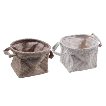 

2 Pcs Woven Storage Basket Hemp Rope Flower Pot Dirty Clothes Laundry Hamper with Handles - Dark Color & Light Color