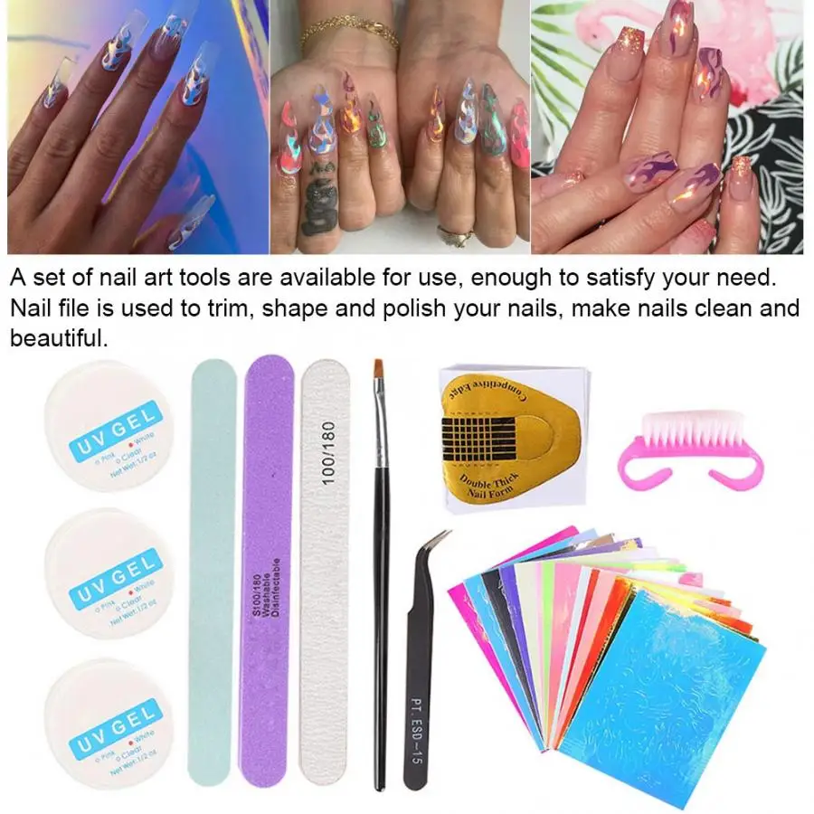 Маникюр Дизайн ногтей пламя шаблон наклейки пилка для ногтей УФ гель Пинцет DIY Набор инструментов для маникюра Набор для акриловых ногтей