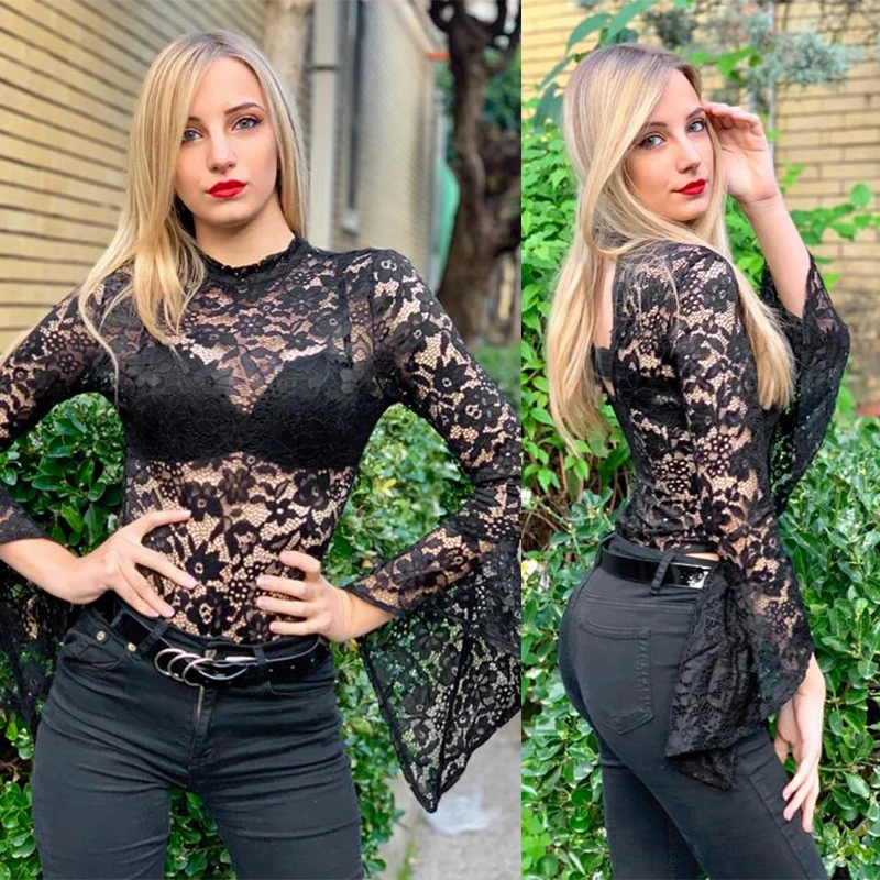 Прозрачное Женское боди LIVA GIRL элегантное с высоким воротником и открытой спиной