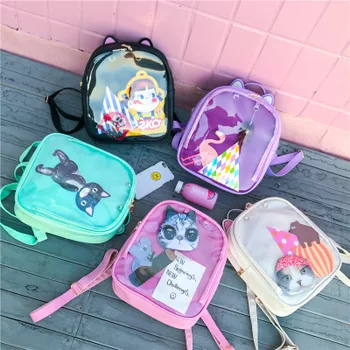 

2020 Women Candy Color Cat Ita Bag Korean Clear Transparent Backpack School Bags for Teenage Girls PU Leather Jelly Backpacks