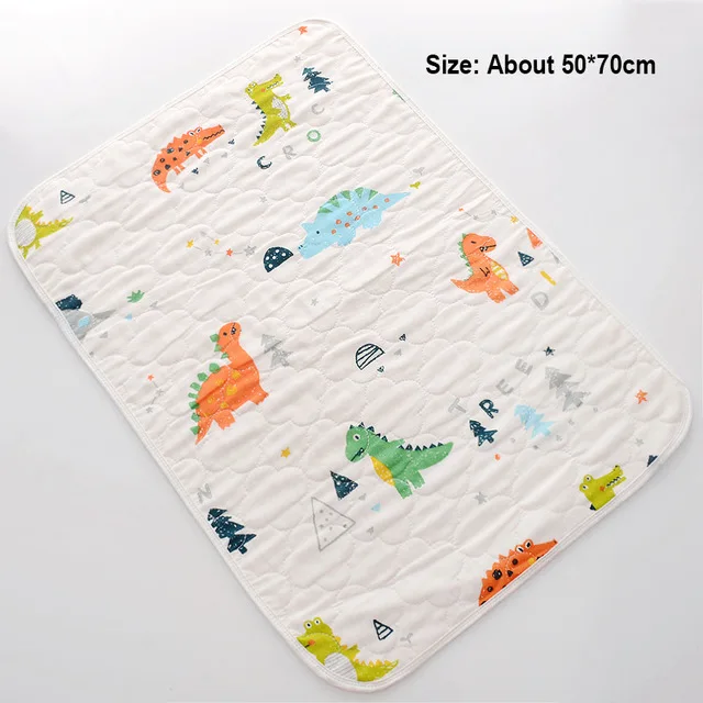 Dinosaur 50X70cm Муслин хлопковый подгузник коврик Детский водонепроницаемый коврик большая детская мозаика чехол мульти размер младенческой мочи матрас для пеленания лист протектор постельные принадлежности - Color: Dinosaur 50X70cm
