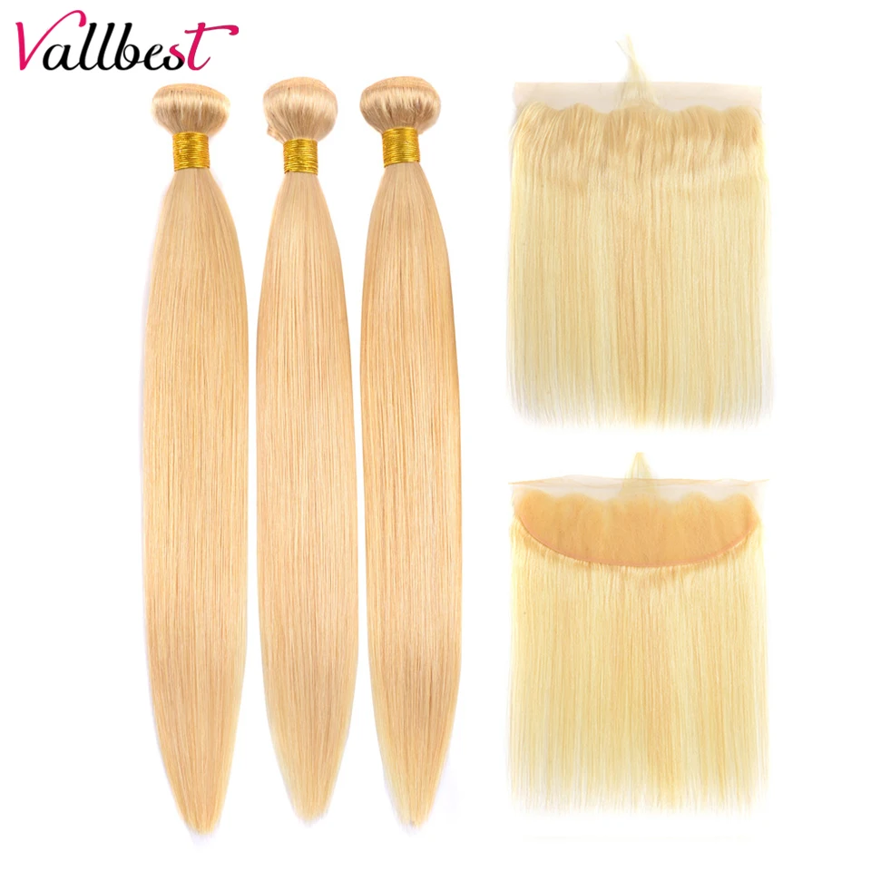 

Vallbest 613 Bundles With Frontal Peruvian Straight Hair Blonde Bundles With Closure Remy Human Hair 3 Bundles With Frontal