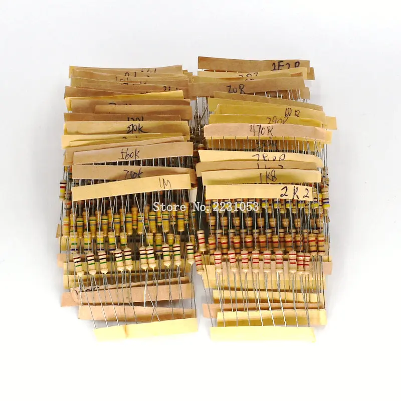 Carbon Film Resistor Kit 500PCS/LOT 1/2W Power 0.5W 5% Tolerance 1.2 ohm-1M ohm 50 Values Each 10PCS