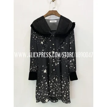 

Long Sleeve Spring Summer Dress Ladies Fashion Silk blend Dress 2020 Elegant V-Neck Velvet panel sleeves Dress Mini Dress