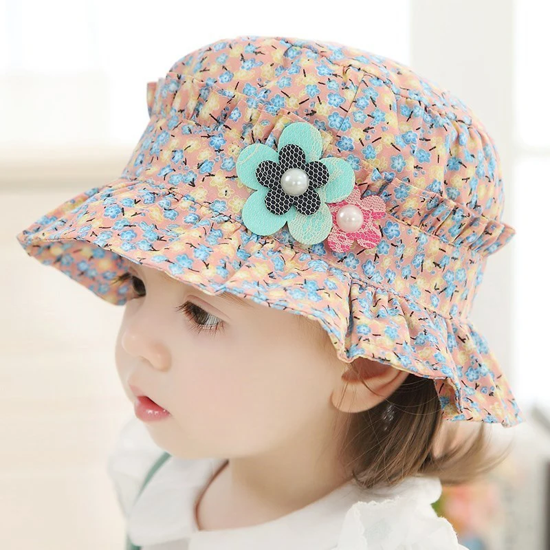 Summer Lovely Baby Hat Flower Printing Baby Girl Bucket Cap Sweet