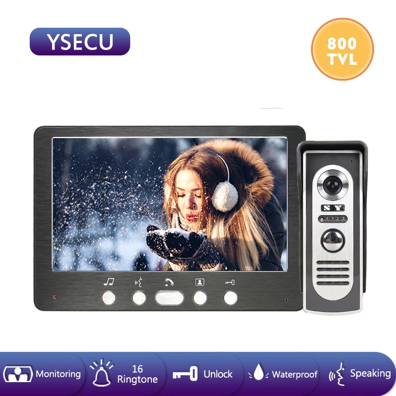 YSECU 7 ''Черный проводной дверной домофон с поддержкой 800TVL электронный замок