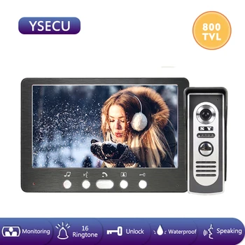 

YSECU 7'' Black Wired Door Intercom Video Door Phone with 800TVL Support Electronic Lock Home Video Intercoms Outdoor Waterproof