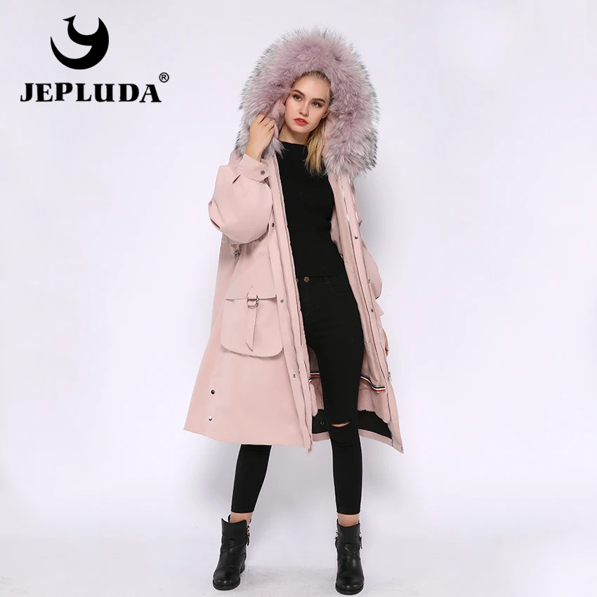 JEPLUDA Новый дизайн полная разгрузка женская парка с мехом на капюшоном большой