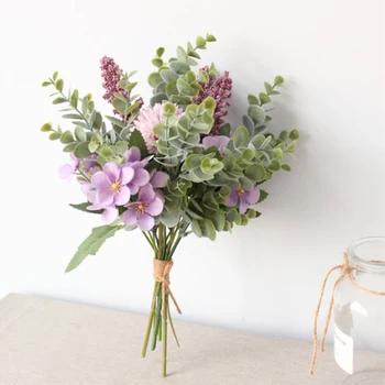 

Artificial Silk Flower Bridal Bridesmaid Wedding Holding Bouquet Baby Shower Home Decoration Purple Simulation Flower