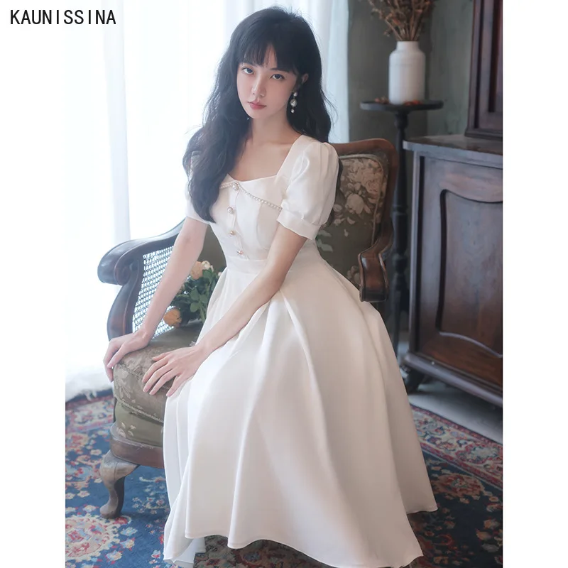 Kaunissina Prom Dress White Formal Evening Gowns Wedding Party Dresses