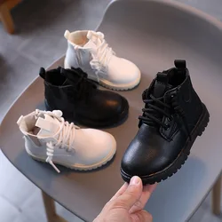 Bottes Martin en cuir pour enfants, chaussures de neige à la mode, coupe vent à fond souple, pour garçons et filles, collection automne et hiver 2021 