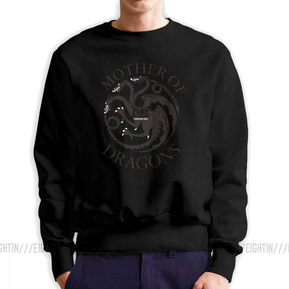 Мама драконов Blusa Com Estampa Игра престолов толстовки мужские хип-хоп хлопок пуловер с круглым вырезом обычные толстовки Топы - Цвет: Черный