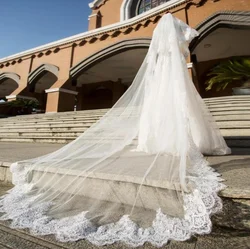 Bridal Veils Two-Layer Sequined Lace Wedding Veil Tulle Chapel For Bride With And Beads M2021