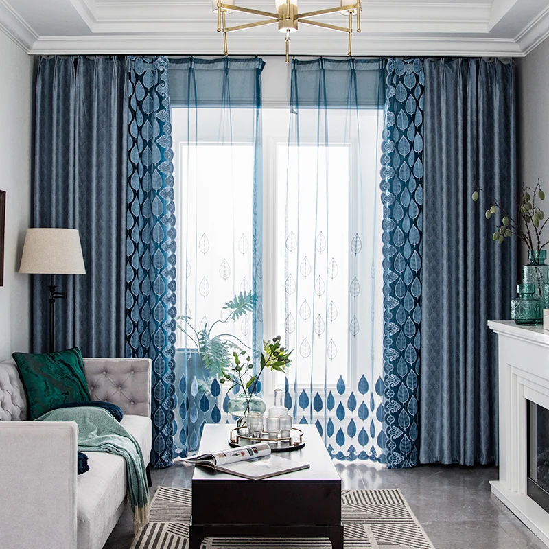 

Embroidered jacquard sewn curtains Nordic style modern color contrast color living room bedroom cloth